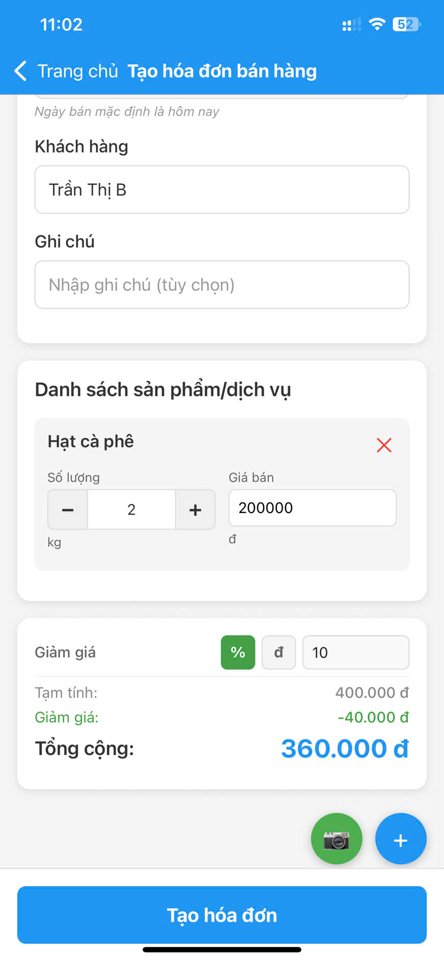 Giảm giá hoá đơn